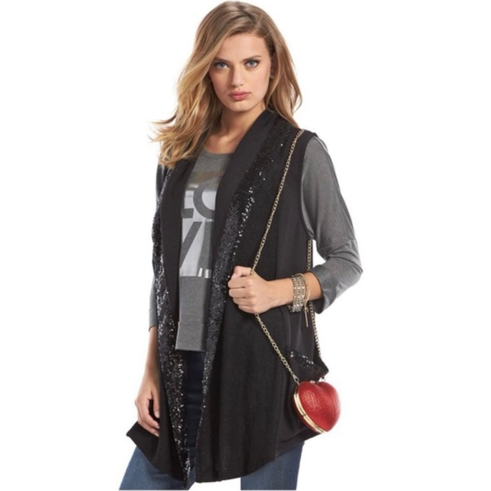 Juicy Couture Long Duster Size M SEQUINS POCKETS Cardigan Sweater Vest